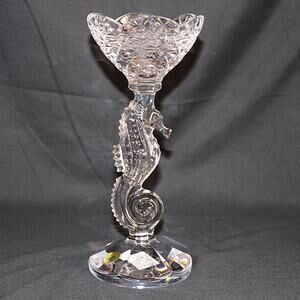 Waterford Crystal Seahorse Pillar Candlestick Signed By Artist